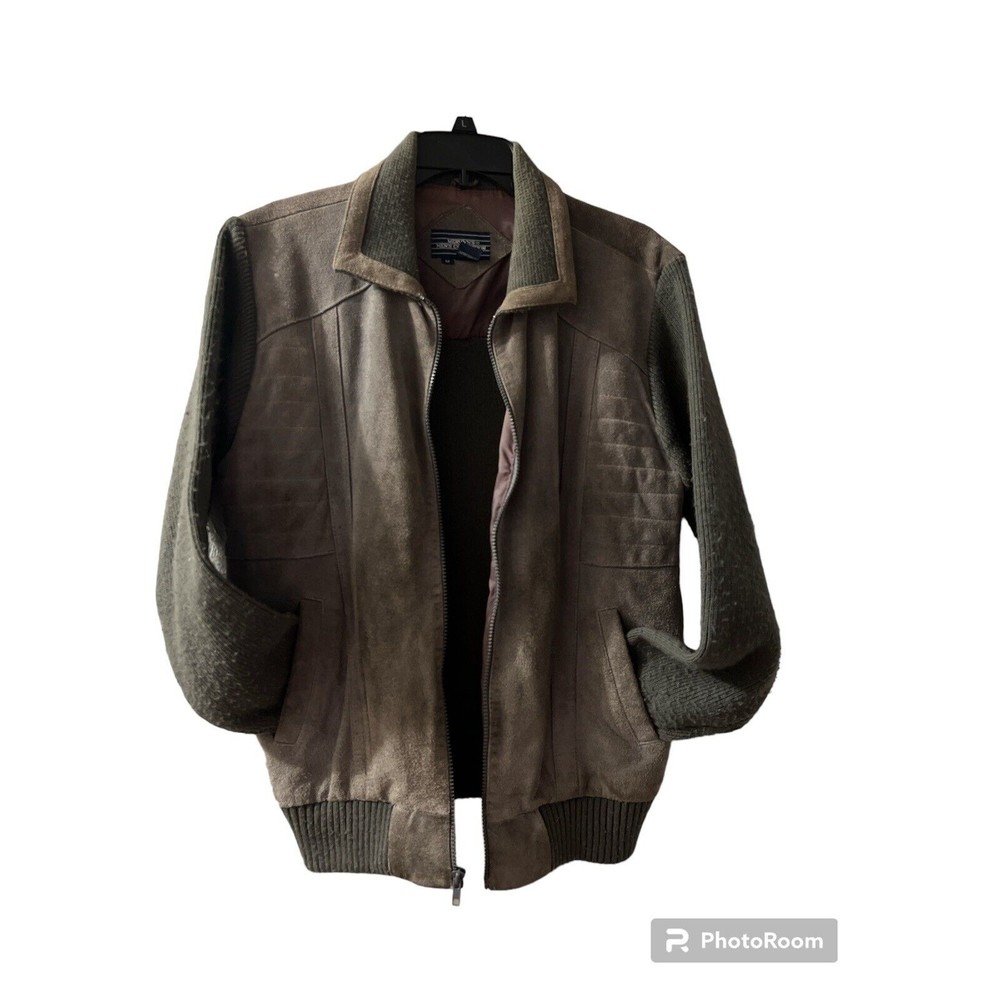 Mervyns Mens Collection Cow Split Leather Knit Bomber Jacket Gray Sz M Vintage